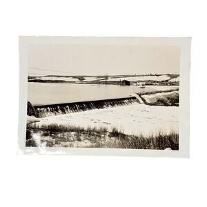 Vtg Frosty Dam with Cabin Behind Original Monochrome Photo Found Naturecore